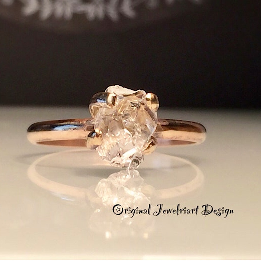 Completely Unique Gorgeous Raw Herkimer Diamond 14k Goldfill Ring